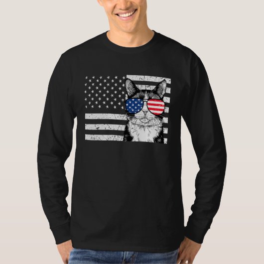 Tuxedo Cat 4th of July US American Flag Patriotic Tシャツ (正面)