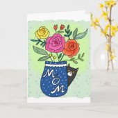 Tuxedo Cat and Flowers Custom Text Mother's Day カード (黄色い花)