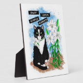 Tuxedo Cat and Lilies | Inspirational Quote フォトプラーク (側面)