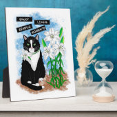 Tuxedo Cat and Lilies | Inspirational Quote フォトプラーク (側面)
