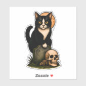 Tuxedo Cat and Skull – Cute Gothic Graveyard Desig シール (シート)