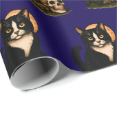 Tuxedo Cat and Skull Cute Gothic Graveyard Design ラッピングペーパー (ロールコーナー)
