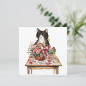 Tuxedo cat arranging flower Mother;s Day  シーズンカード (スタンド正面)