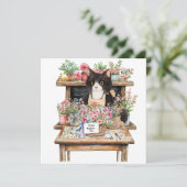 Tuxedo cat arranging flower Mother;s Day シーズンカード (スタンド正面)