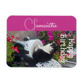 Tuxedo Cat Cats and Flowers Girls Name Birthday マグネット (横)