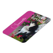 Tuxedo Cat Cats and Flowers Girls Name Birthday マグネット (左側)