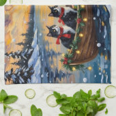 Tuxedo Cat Christmas Boat Holiday キッチンタオル (折り畳み)