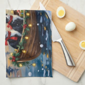 Tuxedo Cat Christmas Boat Holiday キッチンタオル (四つ折り)