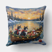 Tuxedo Cat Christmas Boat Holiday クッション (裏面)