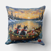Tuxedo Cat Christmas Boat Holiday クッション (正面)