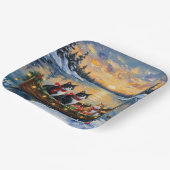 Tuxedo Cat Christmas Boat Holiday ペーパープレート (傾斜あり)