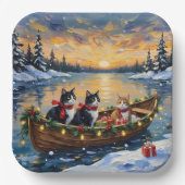 Tuxedo Cat Christmas Boat Holiday ペーパープレート (正面)