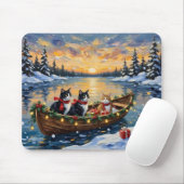 Tuxedo Cat Christmas Boat Holiday マウスパッド (マウス)
