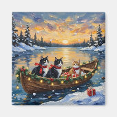 Tuxedo Cat Christmas Boat Holiday マグネット (正面)