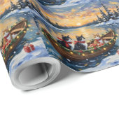 Tuxedo Cat Christmas Boat Holiday ラッピングペーパー (ロールコーナー)