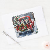 Tuxedo Cat Christmas Red Truck Holiday スクエアシール (封筒)
