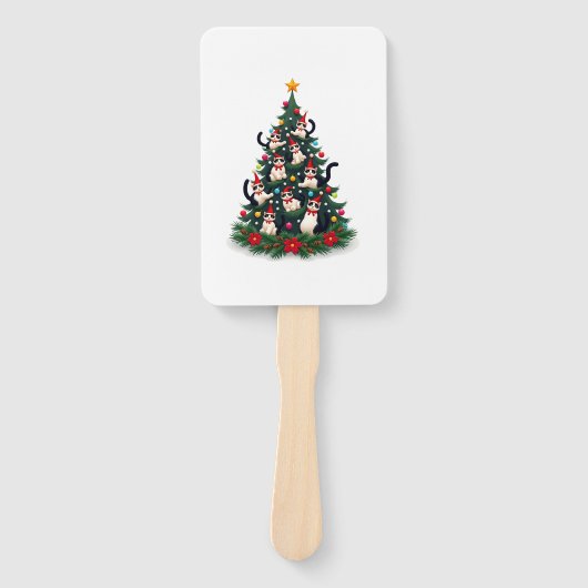 Tuxedo Cat Christmas Tree Tuxedo Cat Lights Xmas M ハンドファン (正面)