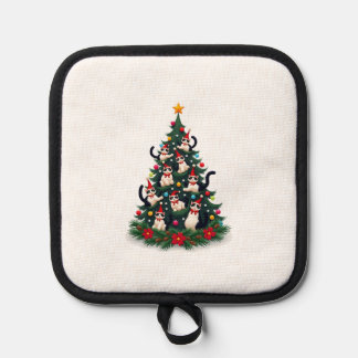 Tuxedo Cat Christmas Tree Tuxedo Cat Lights Xmas M 鍋敷き