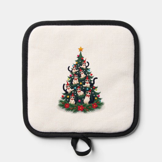 Tuxedo Cat Christmas Tree Tuxedo Cat Lights Xmas M 鍋敷き (正面)