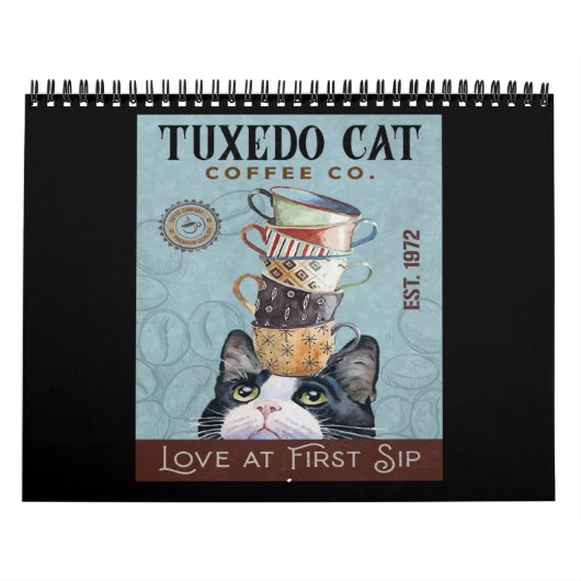 Tuxedo Cat Coffee Co. Love At First Sip Funny Cat カレンダー (カバー)