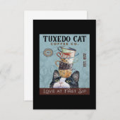 Tuxedo Cat Coffee Co. Love At First Sip Funny Cat サンキューカード (正面/裏面)