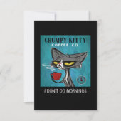 Tuxedo Cat Coffee I Don't Do Mornings Grumpy Kitty サンキューカード (正面)