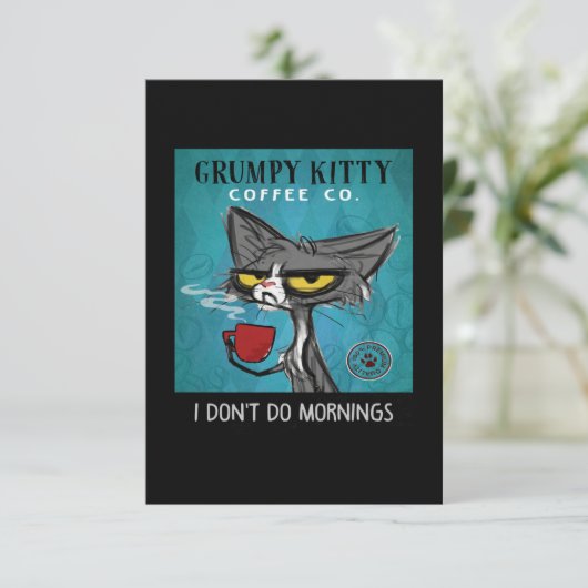 Tuxedo Cat Coffee I Don't Do Mornings Grumpy Kitty サンキューカード (スタンド正面)