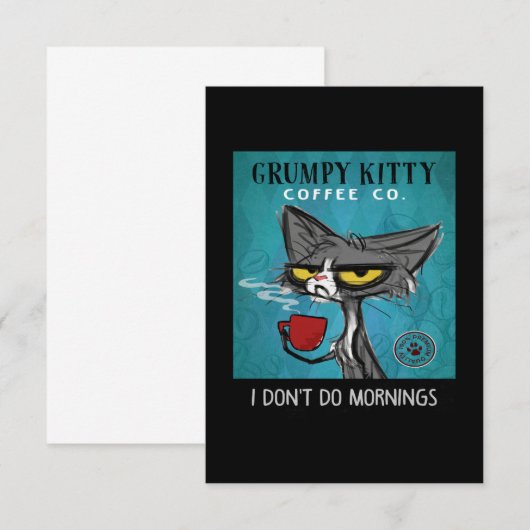 Tuxedo Cat Coffee I Don't Do Mornings Grumpy Kitty サンキューカード (正面/裏面)