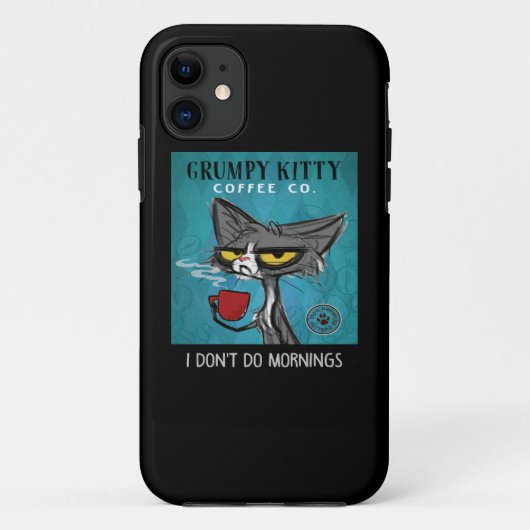 Tuxedo Cat Coffee I Don't Do Mornings Grumpy Kitty Case-Mate iPhoneケース (裏面)