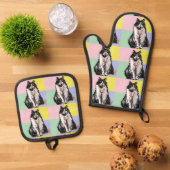 Tuxedo Cat Cute Cats Black White Pastel Rainbow 鍋つかみ&鍋敷きセット (トップダウン)