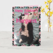 Tuxedo Cat Cute Funny Valentines Day Happy Dance カード (黄色い花)