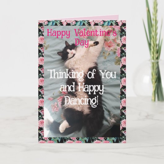 Tuxedo Cat Cute Funny Valentines Day Happy Dance カード (正面)