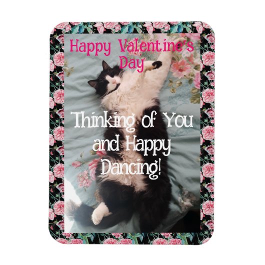 Tuxedo Cat Cute Funny Valentines Day Happy Dance マグネット (縦)