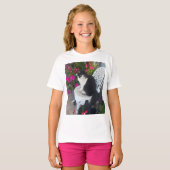Tuxedo Cat Cute Pretty Flowers Black Cats Girls Tシャツ (正面フル)
