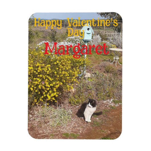 Tuxedo Cat Cute Red Yellow Valentines Wifes Name マグネット (縦)
