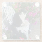 Tuxedo Cat Cute with Pretty Flowers Black Cats ガラスコースター (裏面)