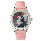 Tuxedo Cat Cute with Pretty Flowers Black Cats 腕時計 (正面)