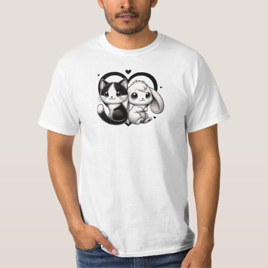Tuxedo Cat & Floppy-Eared Bunny TSQ Tシャツ (正面)