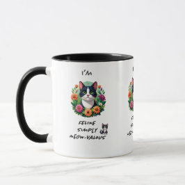 Tuxedo cat floral FELine meow-valous  マグカップ