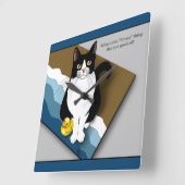 Tuxedo Cat Funny Bathroom Privacy Blue スクエア壁時計 (傾斜)