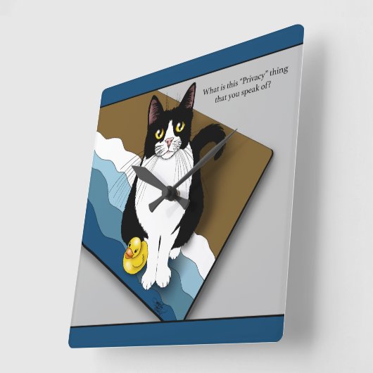 Tuxedo Cat Funny Bathroom Privacy Blue スクエア壁時計 (傾斜)