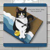 Tuxedo Cat Funny Bathroom Privacy Blue スクエア壁時計