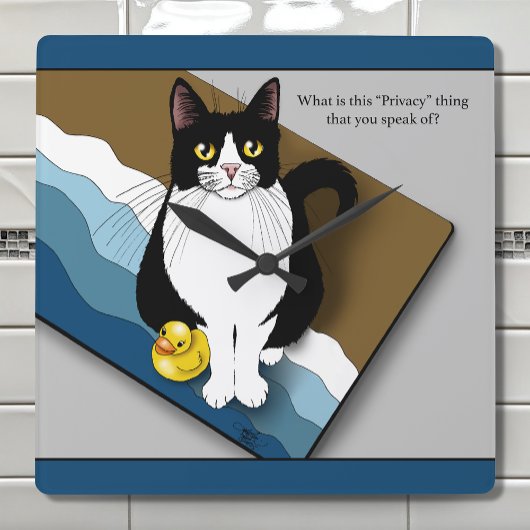 Tuxedo Cat Funny Bathroom Privacy Blue スクエア壁時計