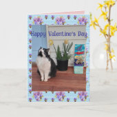 Tuxedo Cat Funny Cute Cats Valentines Day Blue カード (黄色い花)