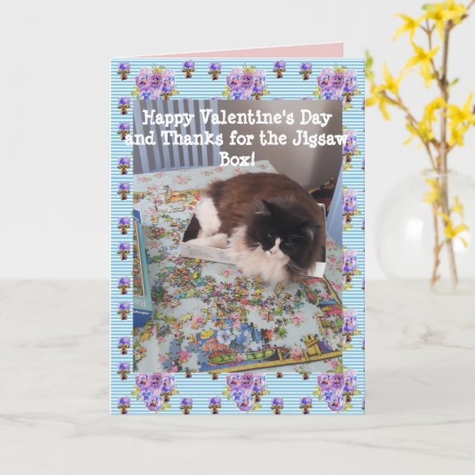 Tuxedo Cat Funny Jigsaw Cats Valentines Day カード (黄色い花)