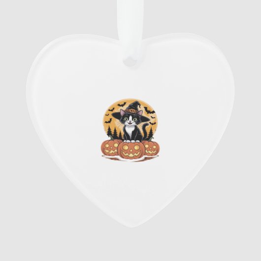 Tuxedo Cat Halloween Witch Cute Pumpkins Essential オーナメント (正面)
