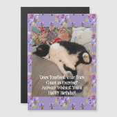 Tuxedo Cat Happy Birthday Touching Toes Magnet (正面/裏面)