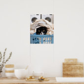 Tuxedo Cat Hiding in Laundry Basket ポスター (キッチン)