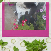 Tuxedo Cat Maroon Dark Pink Cats and Flowers キッチンタオル (折り畳み)