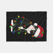 Tuxedo Cat Meow Santa Tuxie Christmas Tree Lights フリースブランケット (正面(横))